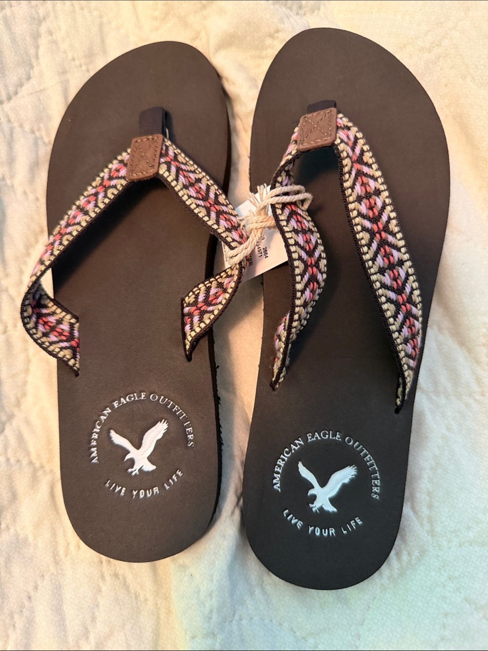 American Eagle Outfitters Brown Flip Flop Sandals with Multicolor Woven Straps